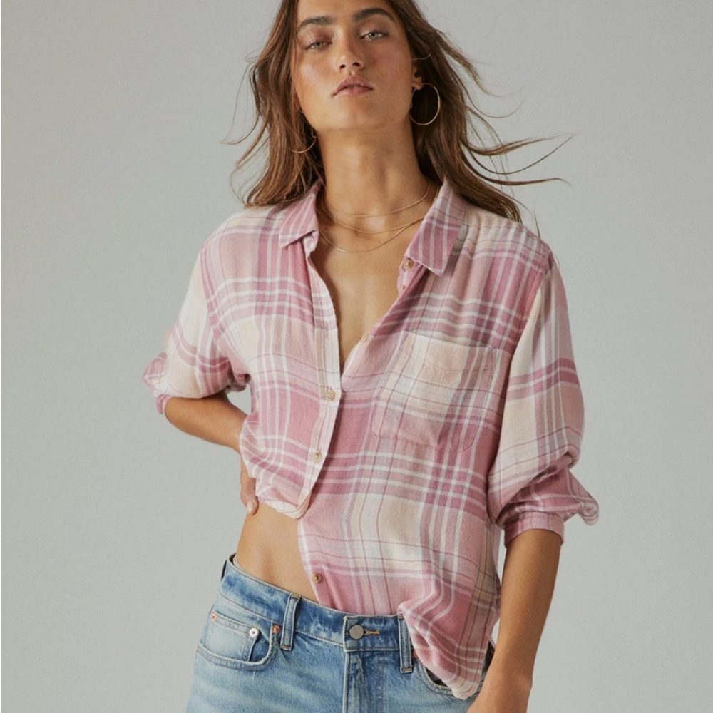 Lucky Brand Pink Flannel Shirt. Medium.